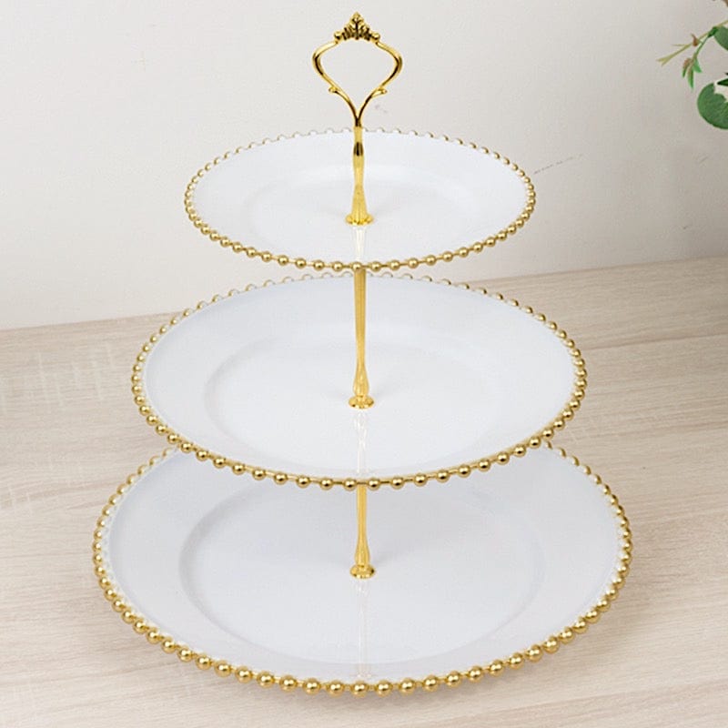 3-Tier 14" Round Plastic Cupcake Tower Stand Beaded Rim