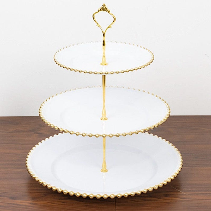 3-Tier 14" Round Plastic Cupcake Tower Stand Beaded Rim