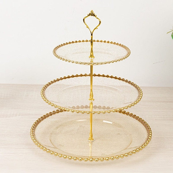3-Tier 14" Round Plastic Cupcake Tower Stand Beaded Rim
