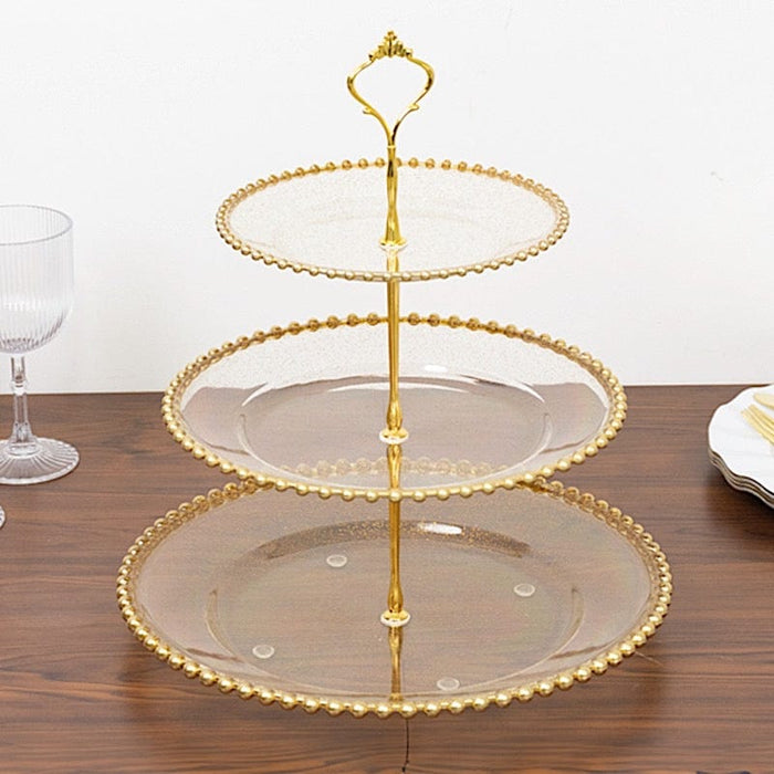 3-Tier 14" Round Plastic Cupcake Tower Stand Beaded Rim