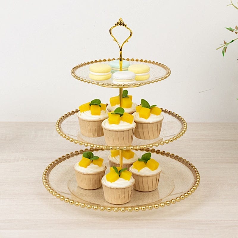 3-Tier 14" Round Plastic Cupcake Tower Stand Beaded Rim
