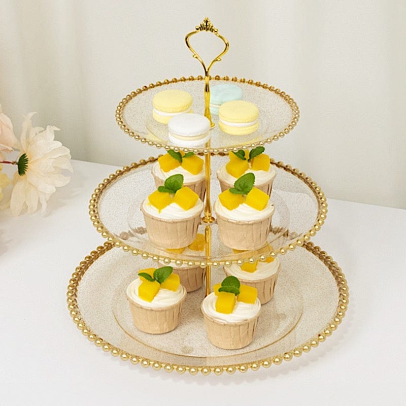 3-Tier 14" Round Plastic Cupcake Tower Stand Beaded Rim