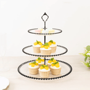 3-Tier 14" Round Plastic Cupcake Tower Stand Beaded Rim