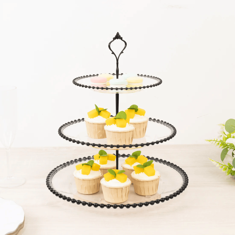 3-Tier 14" Round Plastic Cupcake Tower Stand Beaded Rim