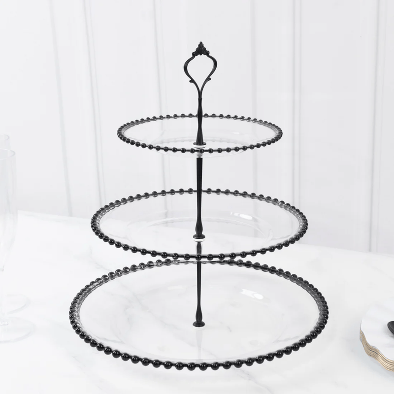 3-Tier 14" Round Plastic Cupcake Tower Stand Beaded Rim