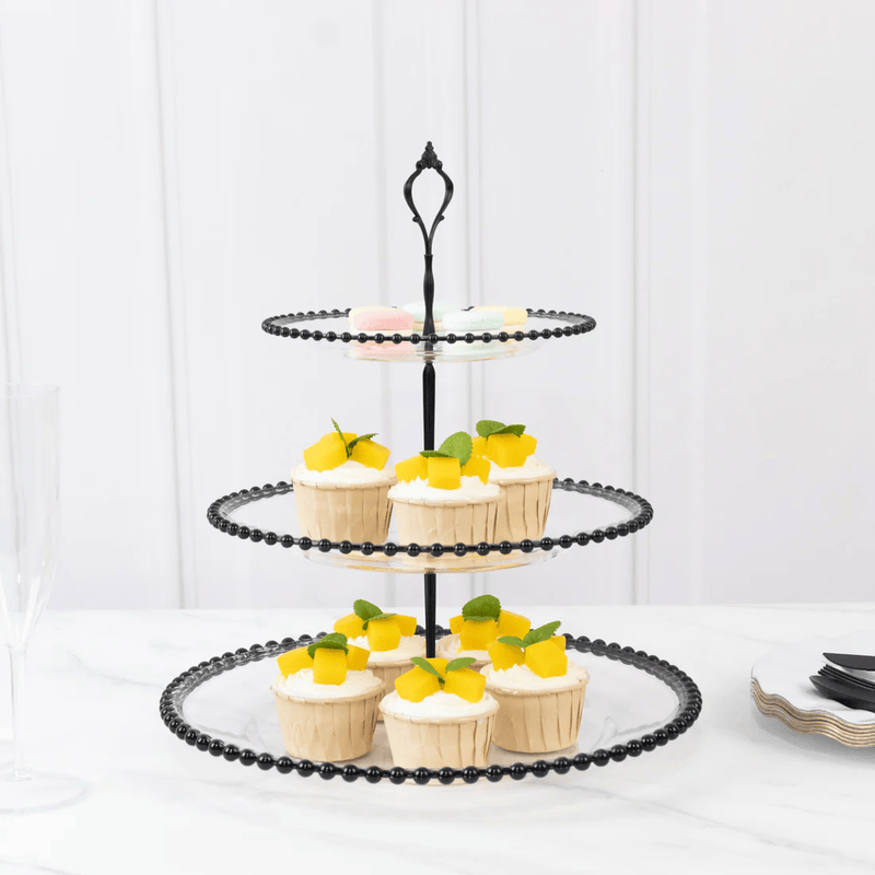 3-Tier 14" Round Plastic Cupcake Tower Stand Beaded Rim