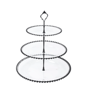3-Tier 14" Round Plastic Cupcake Tower Stand Beaded Rim CAKE_PLST_R4239_CLBK