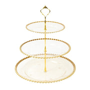 3-Tier 14" Round Plastic Cupcake Tower Stand Beaded Rim CAKE_PLST_R4239_CLRG