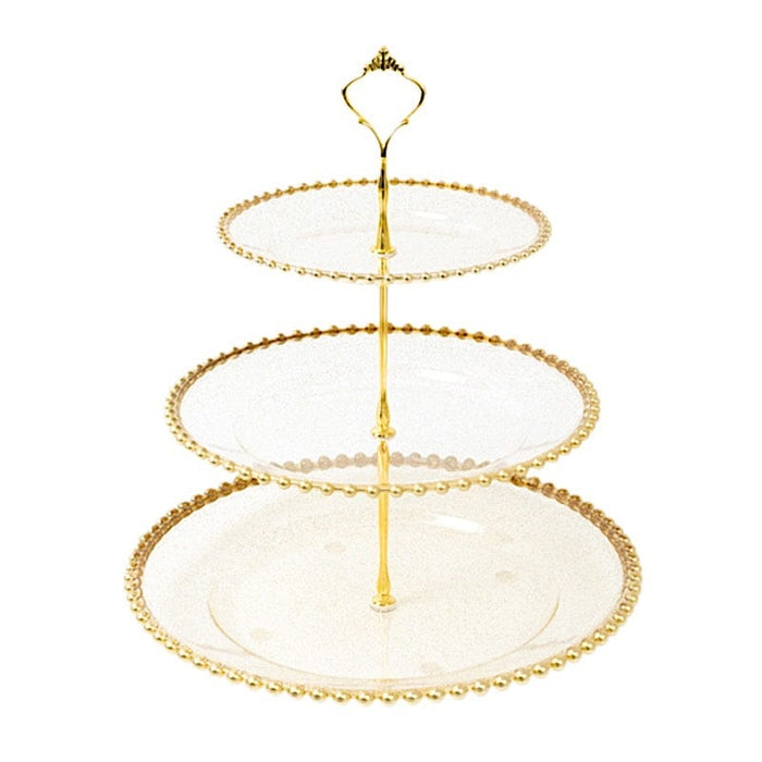 3-Tier 14" Round Plastic Cupcake Tower Stand Beaded Rim CAKE_PLST_R4239_CLRG