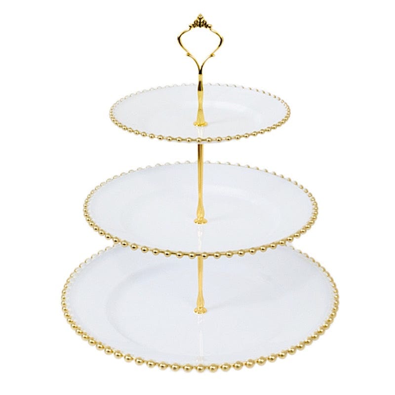 3-Tier 14" Round Plastic Cupcake Tower Stand Beaded Rim CAKE_PLST_R4239_WHGD