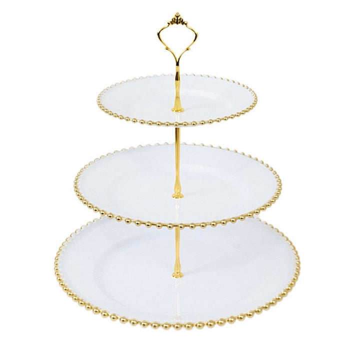 3-Tier 14" Round Plastic Cupcake Tower Stand Beaded Rim CAKE_PLST_R4239_WHGD