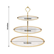 3-Tier 14" Round Plastic Cupcake Tower Stand with Gold Beaded Rim - Clear CAKE_PLST_R4239_CLGD