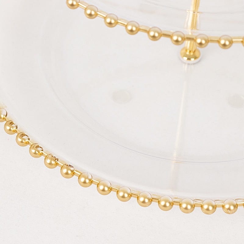 3-Tier 14" Round Plastic Cupcake Tower Stand with Gold Beaded Rim - Clear CAKE_PLST_R4239_CLGD