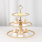 3-Tier 14" Round Plastic Cupcake Tower Stand with Gold Beaded Rim - Clear CAKE_PLST_R4239_CLGD
