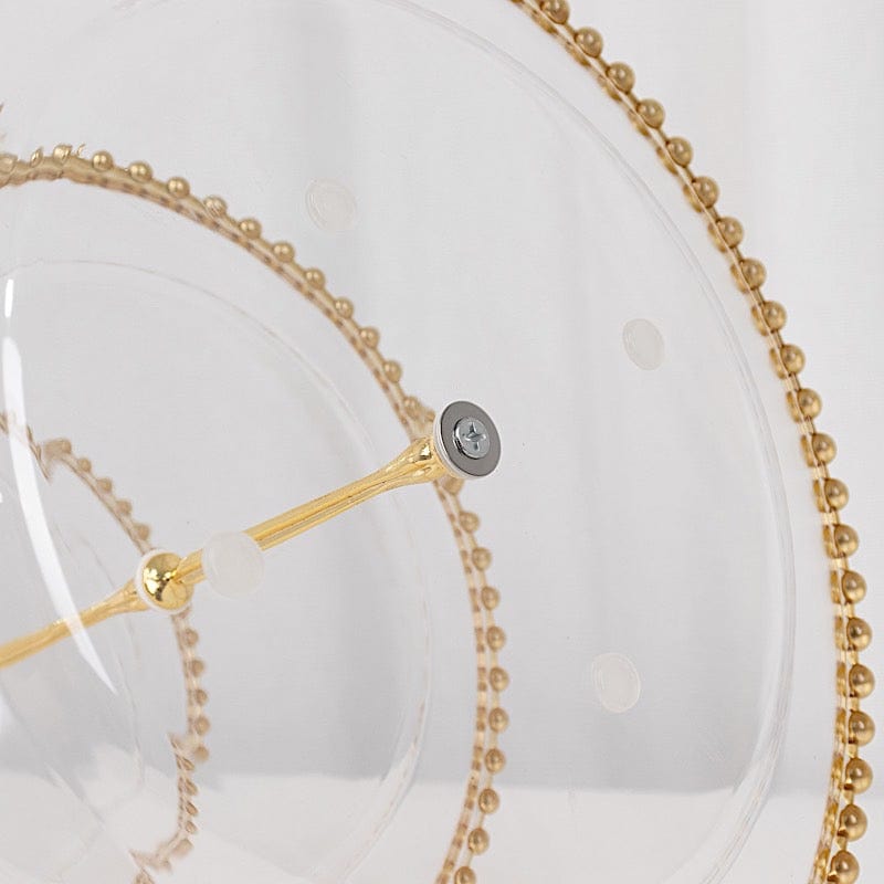 3-Tier 14" Round Plastic Cupcake Tower Stand with Gold Beaded Rim - Clear CAKE_PLST_R4239_CLGD