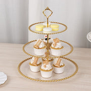 3-Tier 14" Round Plastic Cupcake Tower Stand with Gold Beaded Rim - Clear CAKE_PLST_R4239_CLGD