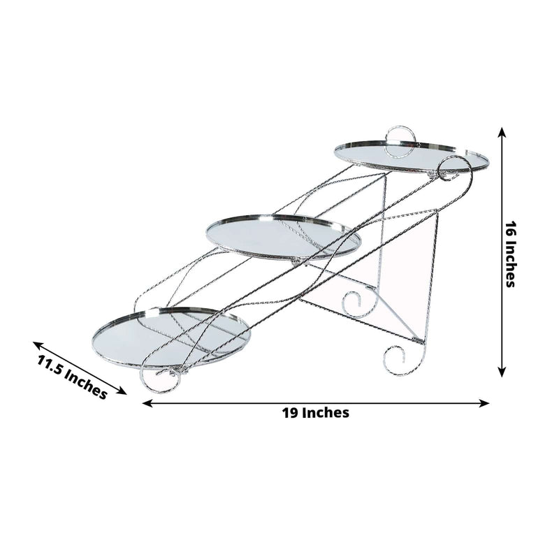 3-Tier 16"x19" Cascading Design with Round Mirror Trays Metal Cake Stand - Silver CHDLR_CAKE25_SILV