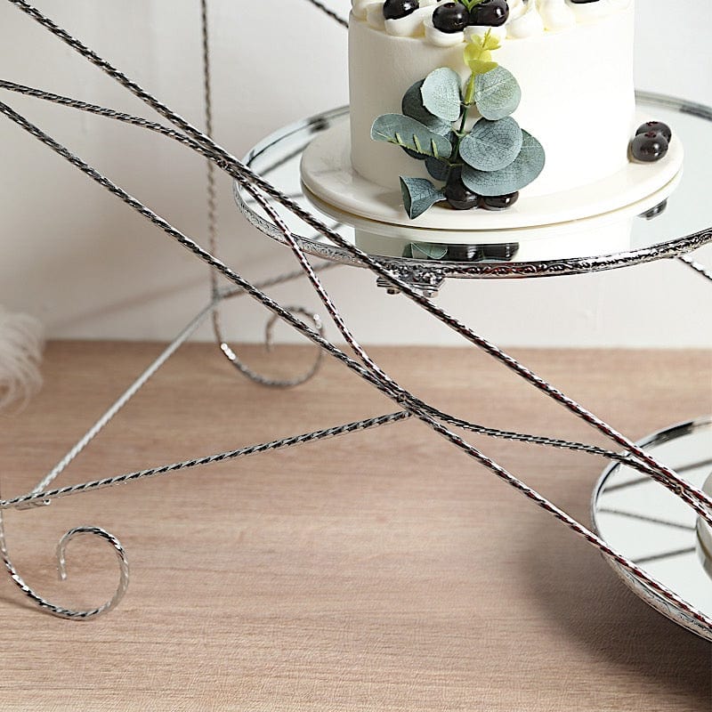 3-Tier 16"x19" Cascading Design with Round Mirror Trays Metal Cake Stand - Silver CHDLR_CAKE25_SILV