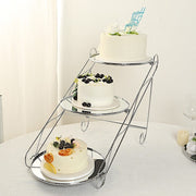 3-Tier 16"x19" Cascading Design with Round Mirror Trays Metal Cake Stand - Silver CHDLR_CAKE25_SILV