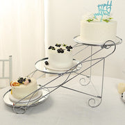 3-Tier 16"x19" Cascading Design with Round Mirror Trays Metal Cake Stand - Silver CHDLR_CAKE25_SILV