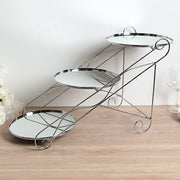 3-Tier 16"x19" Cascading Design with Round Mirror Trays Metal Cake Stand - Silver CHDLR_CAKE25_SILV