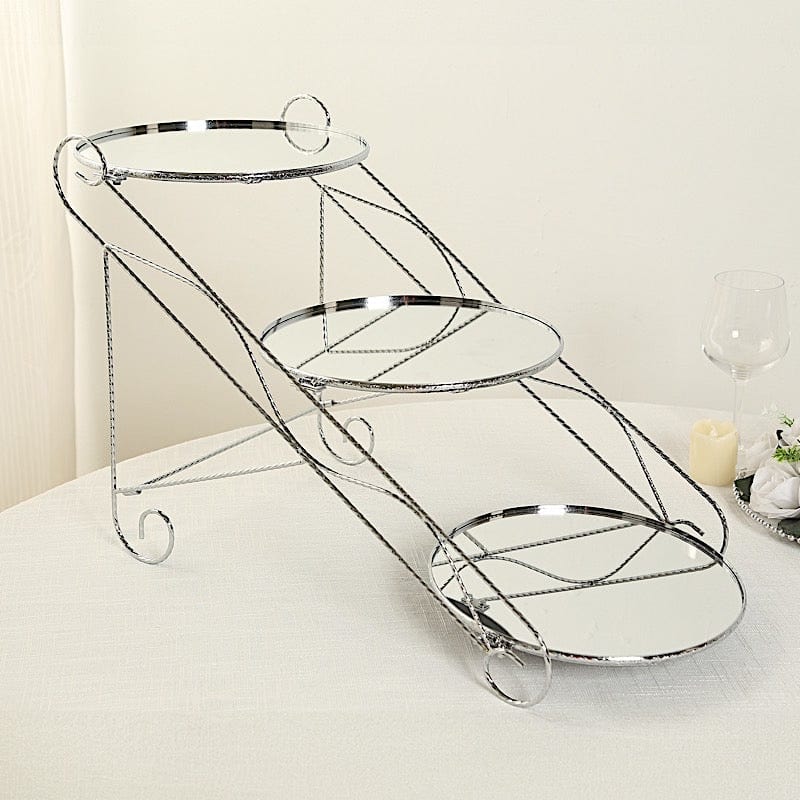 3-Tier 16"x19" Cascading Design with Round Mirror Trays Metal Cake Stand - Silver CHDLR_CAKE25_SILV