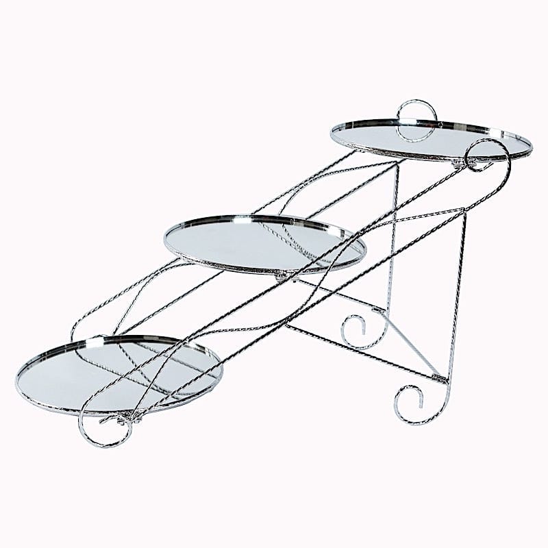 3-Tier 16"x19" Cascading Design with Round Mirror Trays Metal Cake Stand - Silver CHDLR_CAKE25_SILV