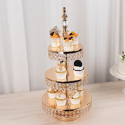 3-Tier 26" Crystal Beaded Metal Cake Stand - Gold CHDLR_CAKE22_GOLD