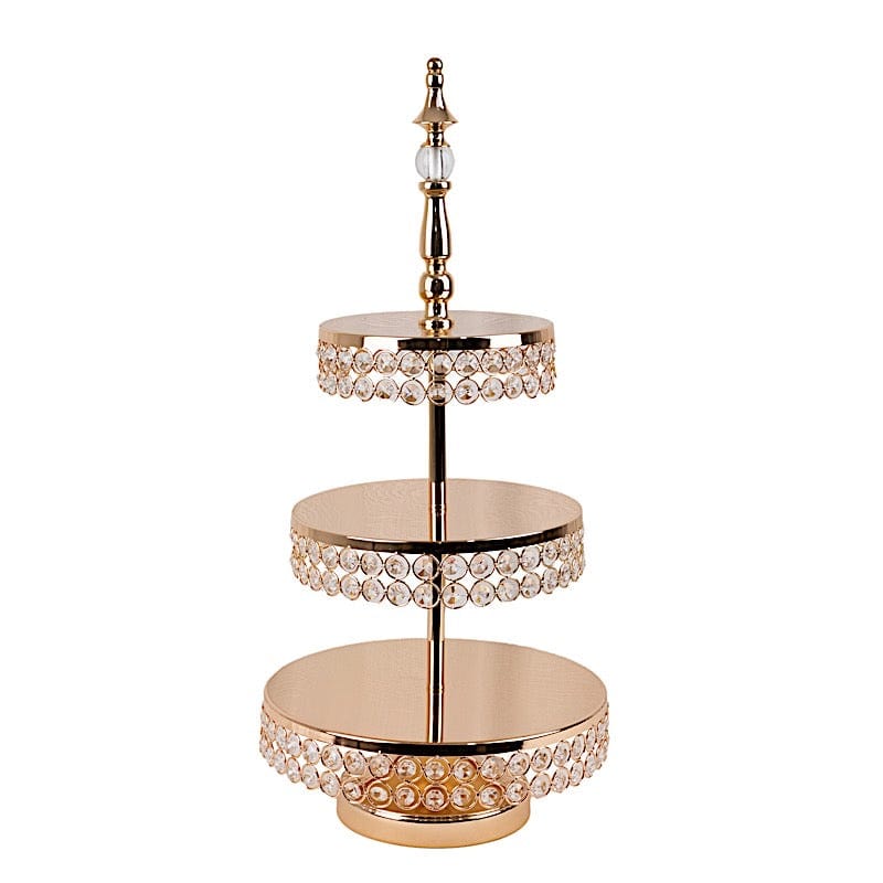 3-Tier 26" Crystal Beaded Metal Cake Stand - Gold CHDLR_CAKE22_GOLD