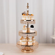 3-Tier 26" Crystal Beaded Metal Cake Stand - Gold CHDLR_CAKE22_GOLD