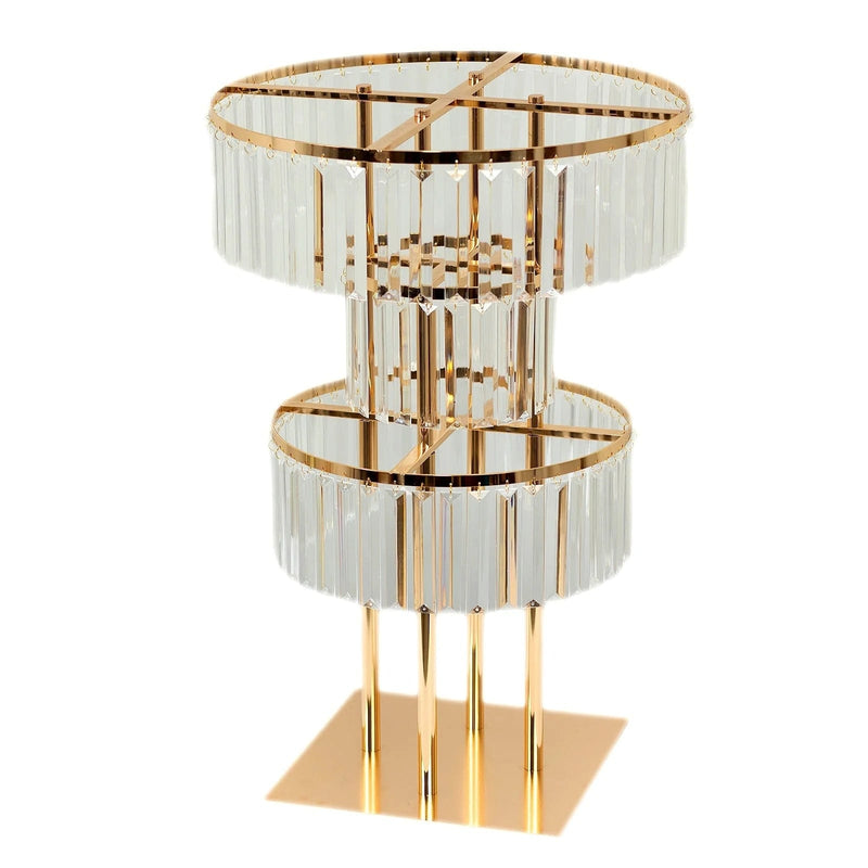 3-Tier 27" Metal Chandelier Floral Stand with Hanging Acrylic Crystals - Gold and Clear CHDLR_070_3T_GOLD