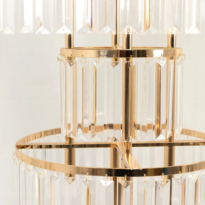 3-Tier 27" Metal Chandelier Floral Stand with Hanging Acrylic Crystals - Gold and Clear CHDLR_070_3T_GOLD