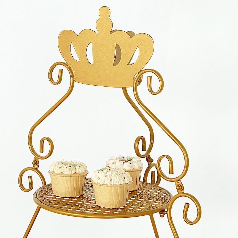3 Tier 32" Round Metal Cake Stand with Crown Top - Gold CAKE_STND_CROWN01_GOLD