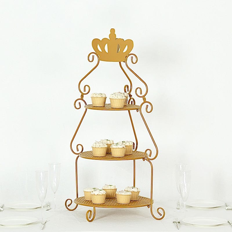 3 Tier 32" Round Metal Cake Stand with Crown Top - Gold CAKE_STND_CROWN01_GOLD