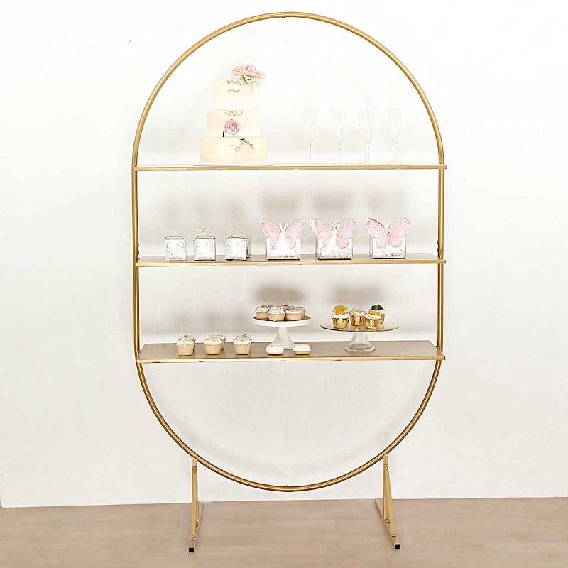 3-Tier 6.5 ft Metal Arch Cupcake Dessert Display Stand - Gold CAKE_STND_OVAL01_78_GOLD