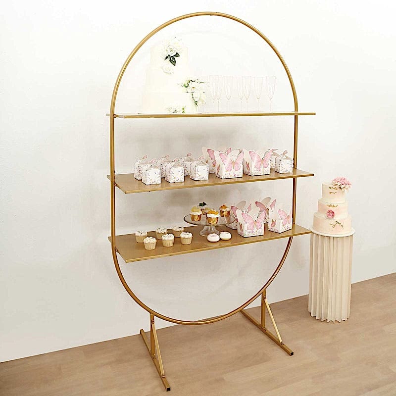 3-Tier 6.5 ft Metal Arch Cupcake Dessert Display Stand - Gold CAKE_STND_OVAL01_78_GOLD