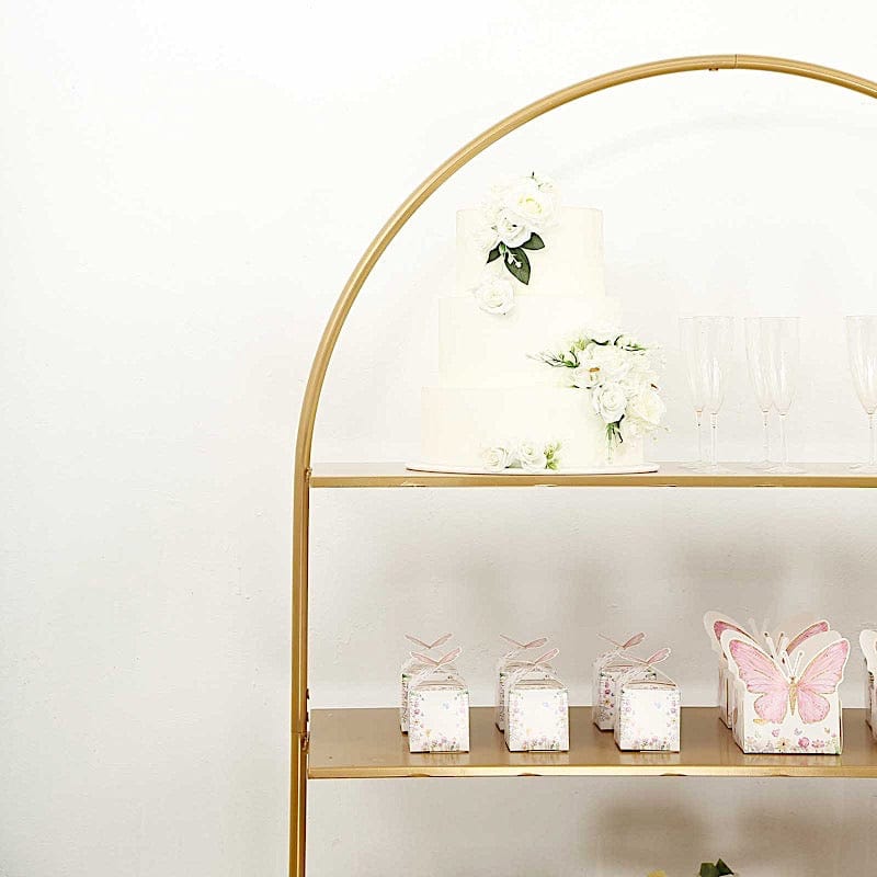 3-Tier 6.5 ft Metal Arch Cupcake Dessert Display Stand - Gold CAKE_STND_OVAL01_78_GOLD