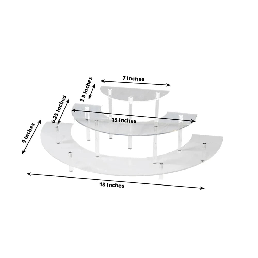 3-Tier Acrylic Half-Moon Dessert Display Pedestal Stand - Clear CAKE_PLST_CIR010_SET_CLR