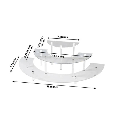 3-Tier Acrylic Half-Moon Dessert Display Pedestal Stand - Clear CAKE_PLST_CIR010_SET_CLR