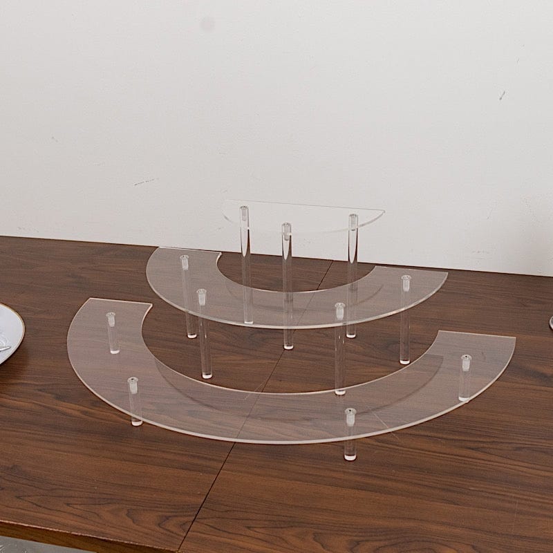 3-Tier Acrylic Half-Moon Dessert Display Pedestal Stand - Clear CAKE_PLST_CIR010_SET_CLR