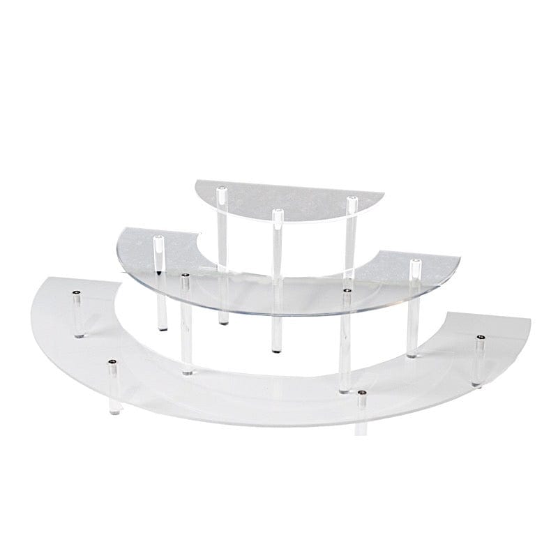3-Tier Acrylic Half-Moon Dessert Display Pedestal Stand - Clear CAKE_PLST_CIR010_SET_CLR