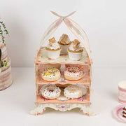 3 Tier Birdcage Cardboard Cupcake Stand with Floral Print - White and Peach CAKE_CARB010_CAGE