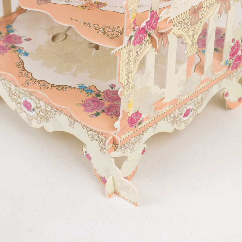 3 Tier Birdcage Cardboard Cupcake Stand with Floral Print - White and Peach CAKE_CARB010_CAGE