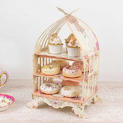3 Tier Birdcage Cardboard Cupcake Stand with Floral Print - White and Peach CAKE_CARB010_CAGE