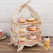 3 Tier Birdcage Cardboard Cupcake Stand with Floral Print - White and Peach CAKE_CARB010_CAGE