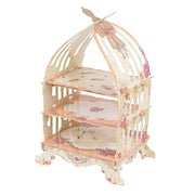 3 Tier Birdcage Cardboard Cupcake Stand with Floral Print - White and Peach CAKE_CARB010_CAGE