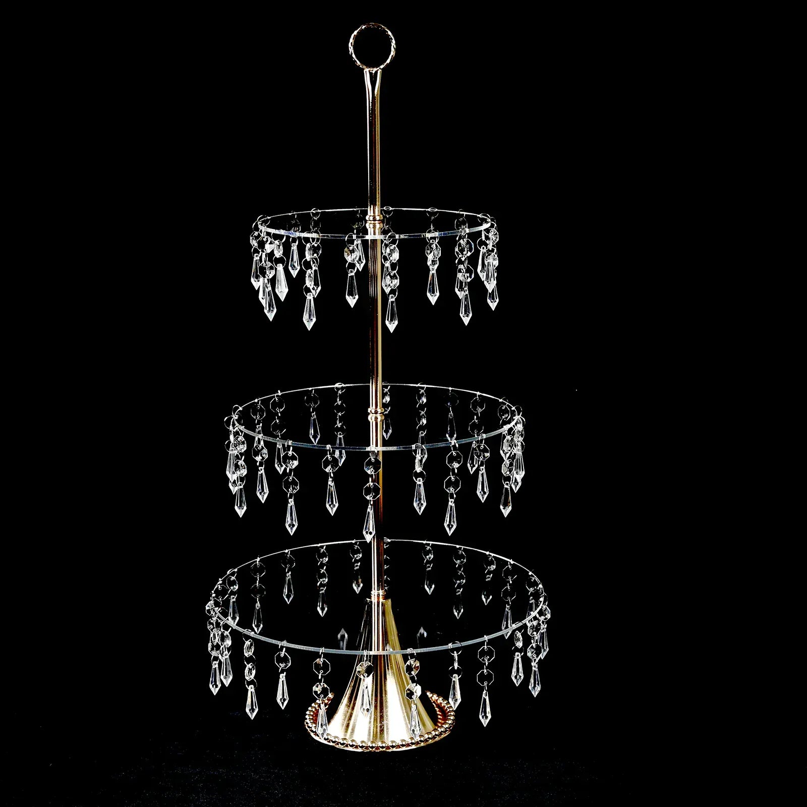 3-Tier Cupcake Stand with Crystals - Clear and Gold CAKE_PLST_R013_3T_CLGD