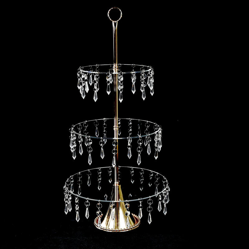 3-Tier Cupcake Stand with Crystals - Clear and Gold CAKE_PLST_R013_3T_CLGD
