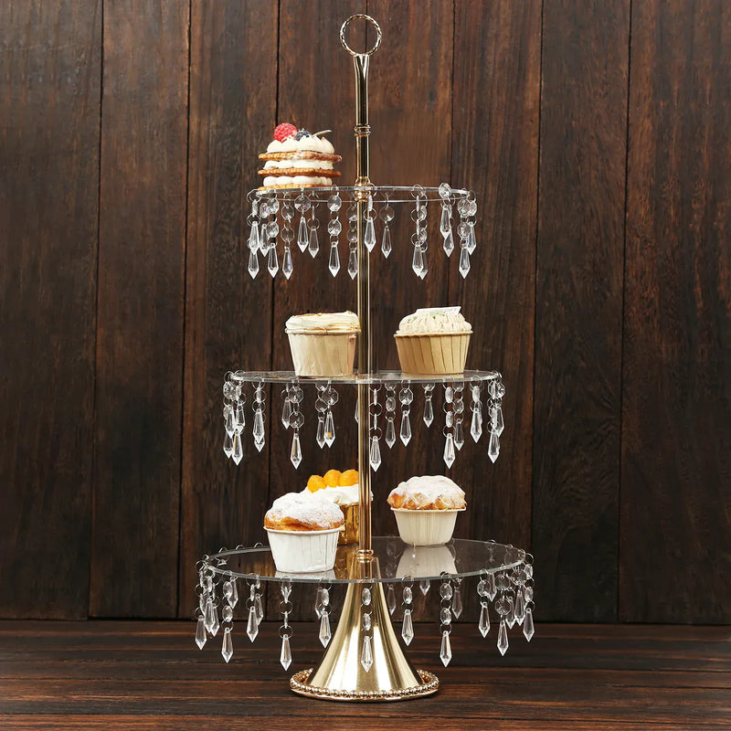 3-Tier Cupcake Stand with Crystals - Clear and Gold CAKE_PLST_R013_3T_CLGD