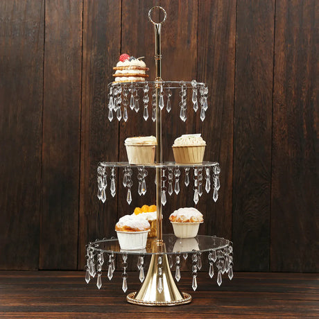 3-Tier Cupcake Stand with Crystals - Clear and Gold CAKE_PLST_R013_3T_CLGD